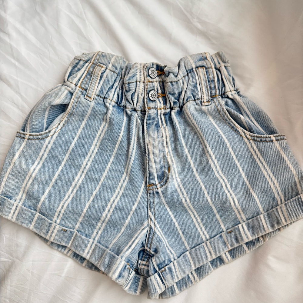 PacSun Blue and White Jean Shorts with Striped Pattern
